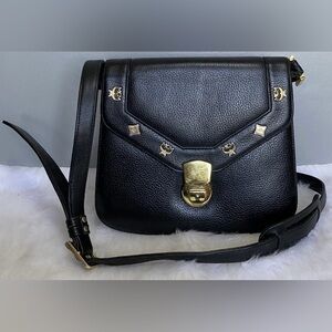 MCM Black Crossbody Bag with Gold Accents (14000)